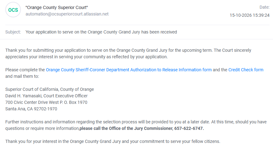 Confirmation email